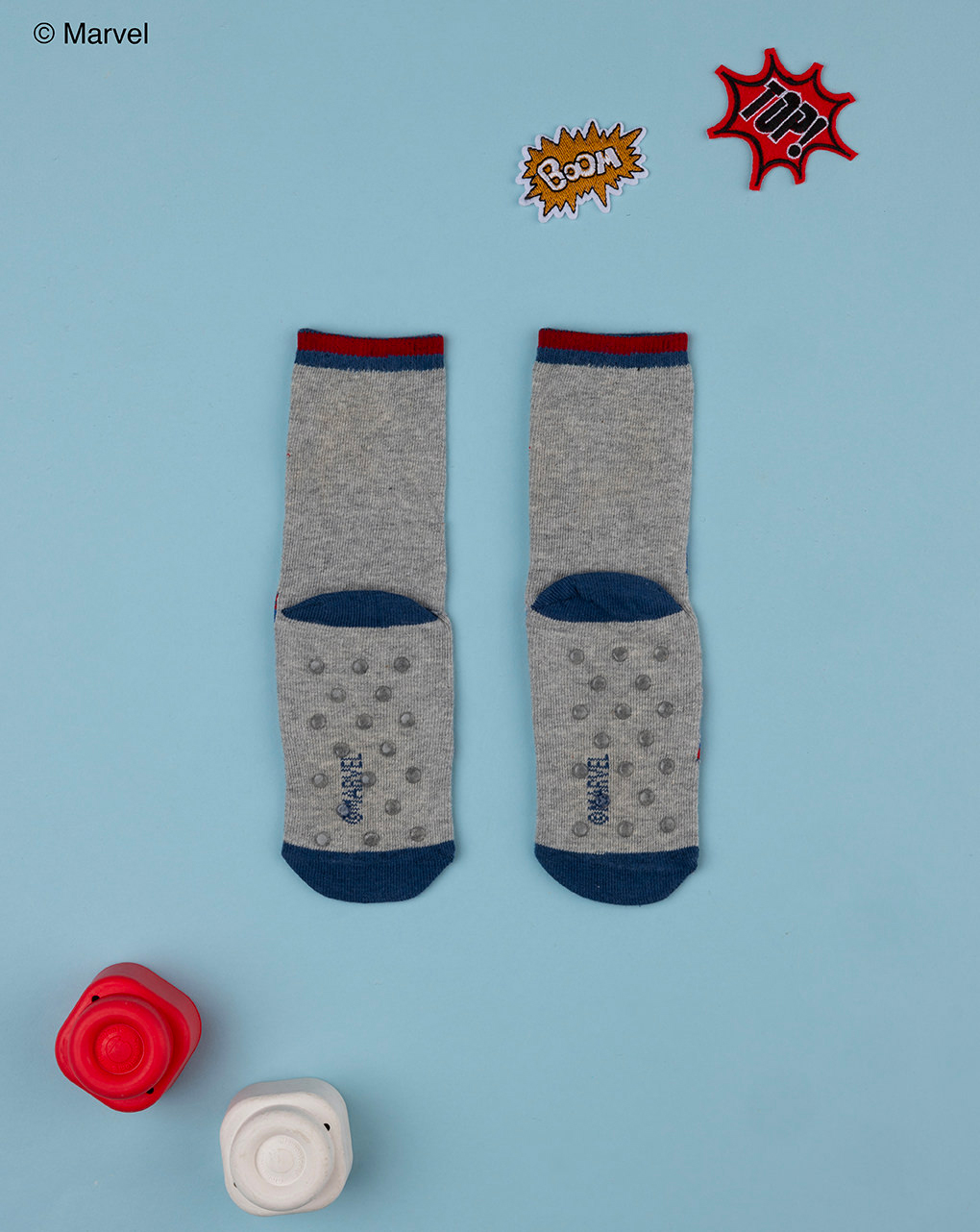 παιδικές αντιολισθητικές κάλτσες γκρι με το spiderman για αγόρι - Prénatal