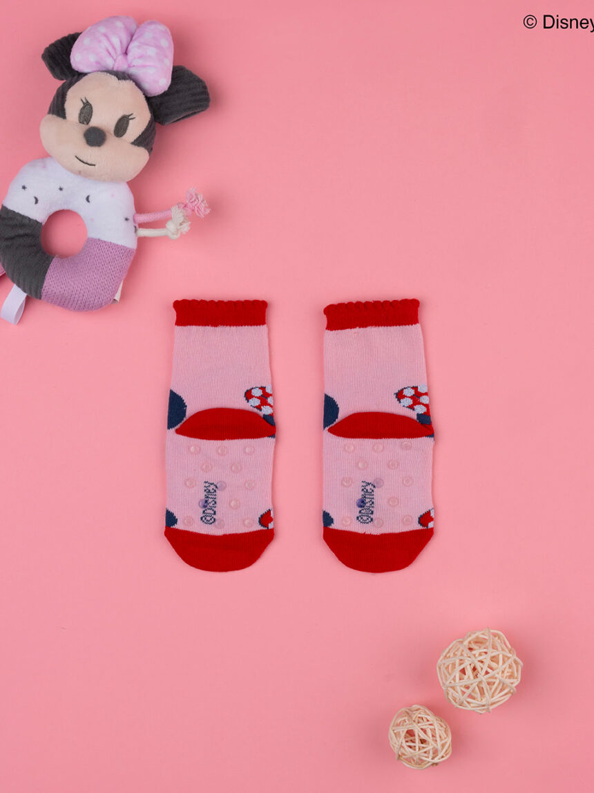 βρεφικές αντιολισθητικές κάλτσες ροζ με τη minnie για κορίτσι - Prénatal