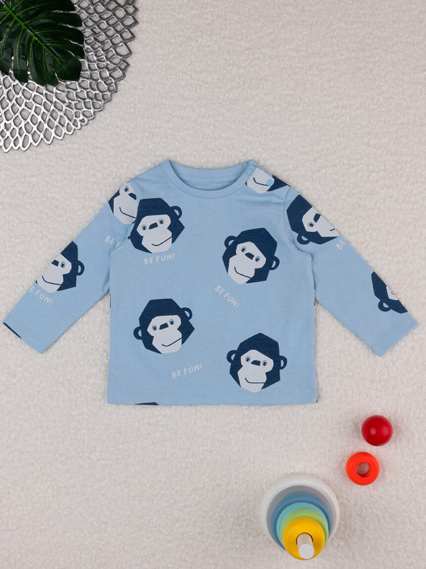 βρεφική μπλούζα γαλάζια με μαϊμουδάκια για αγόρι - Prénatal