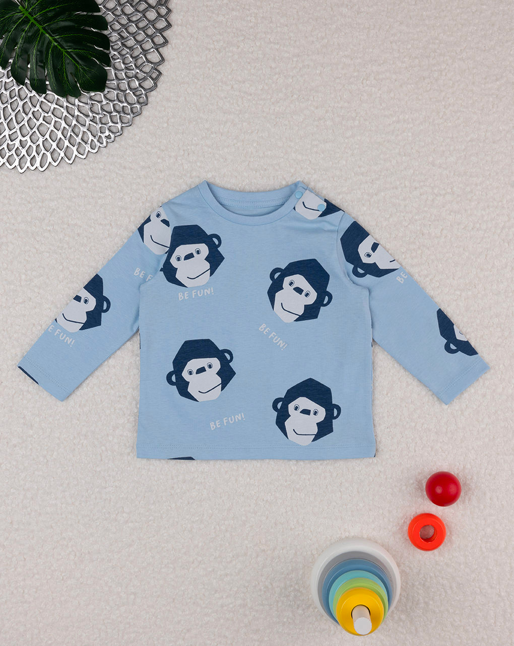 βρεφική μπλούζα γαλάζια με μαϊμουδάκια για αγόρι - Prénatal