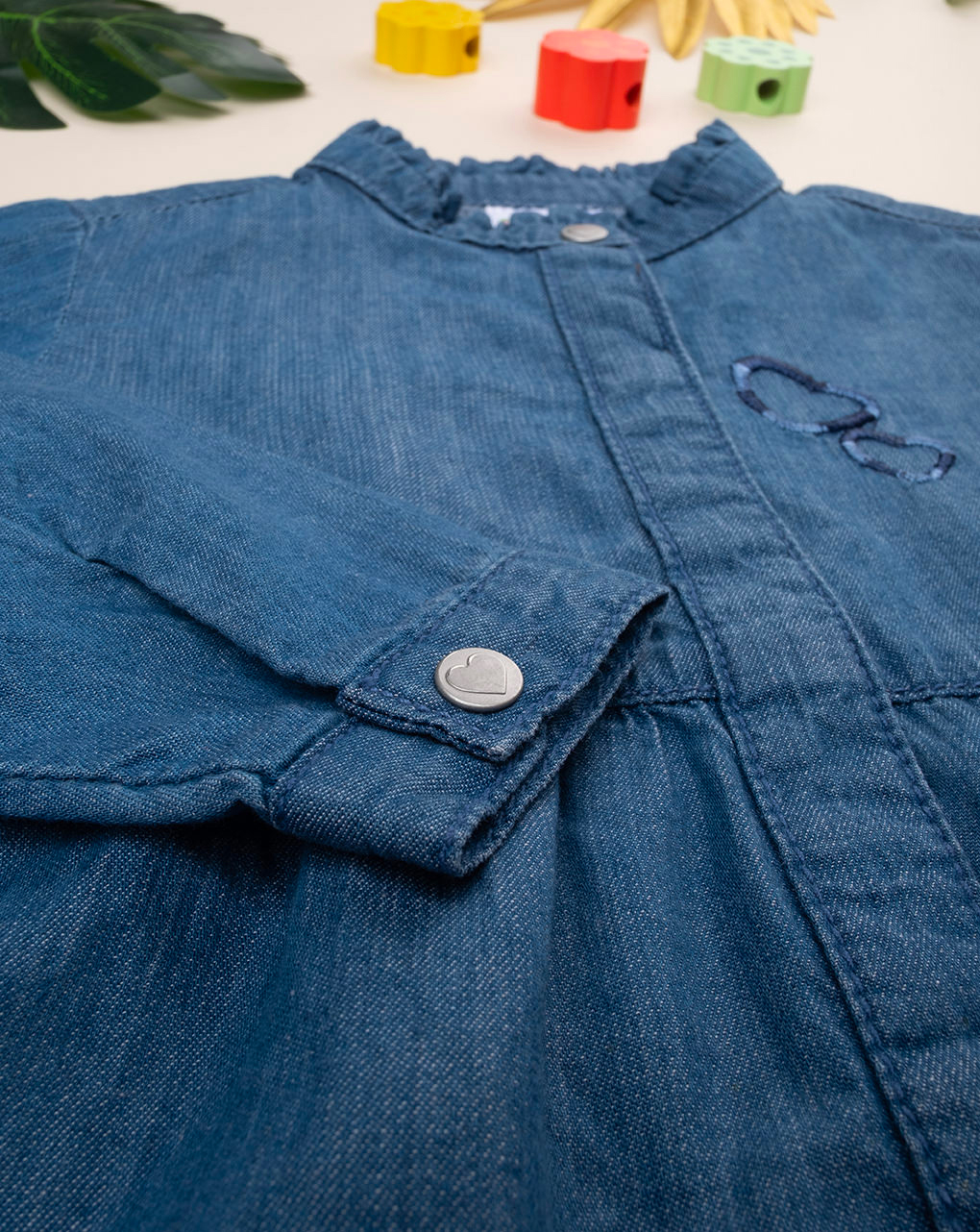 βρεφικό τζιν πουκάμισο μπλε με καρδούλες για κορίτσι - Prénatal