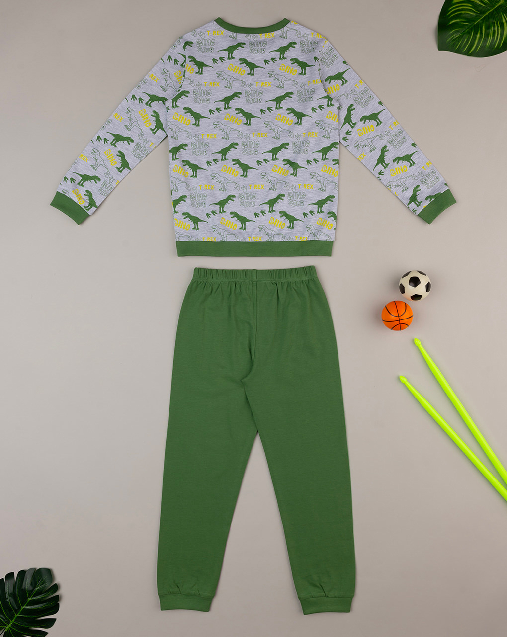 παιδική πιτζάμα γκρι/πράσινη με δεινόσαυρους για αγόρι - Prénatal
