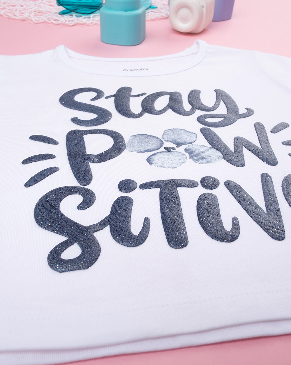παιδική μπλούζα λευκή stay positive για κορίτσι - Prénatal