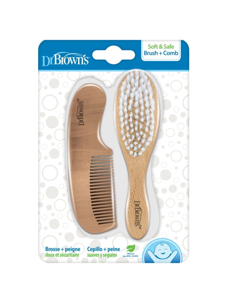 Dr. brown's ξύλινο σετ βούρτσα & χτένα μαλλιών 112.70.1hc.380 - Dr Browns