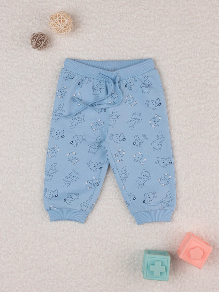 βρεφικό παντελόνι φόρμας γαλάζιο με ζωάκια για αγόρι - Prénatal
