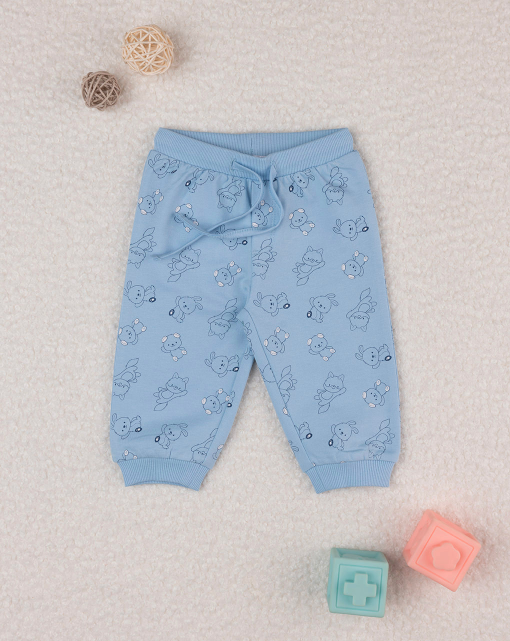 βρεφικό παντελόνι φόρμας γαλάζιο με ζωάκια για αγόρι - Prénatal