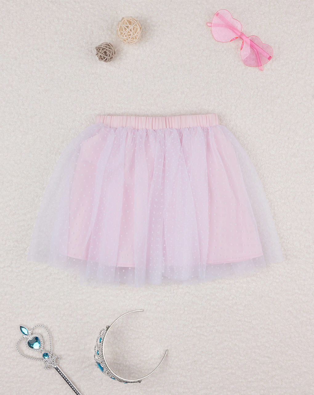 παιδική φούστα με τούλι ροζ πουά για κορίτσι