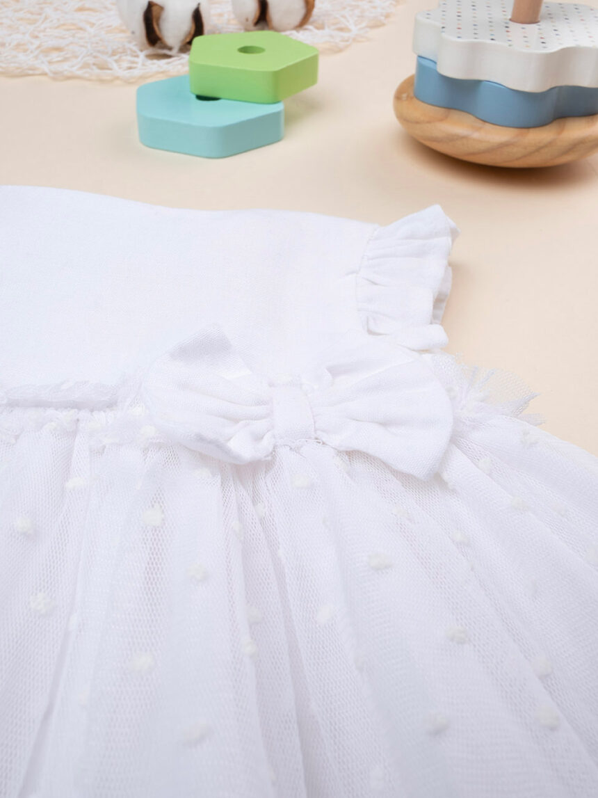 βρεφικό φόρεμα λευκό λινό/τούλι elegant για κορίτσι - Prénatal