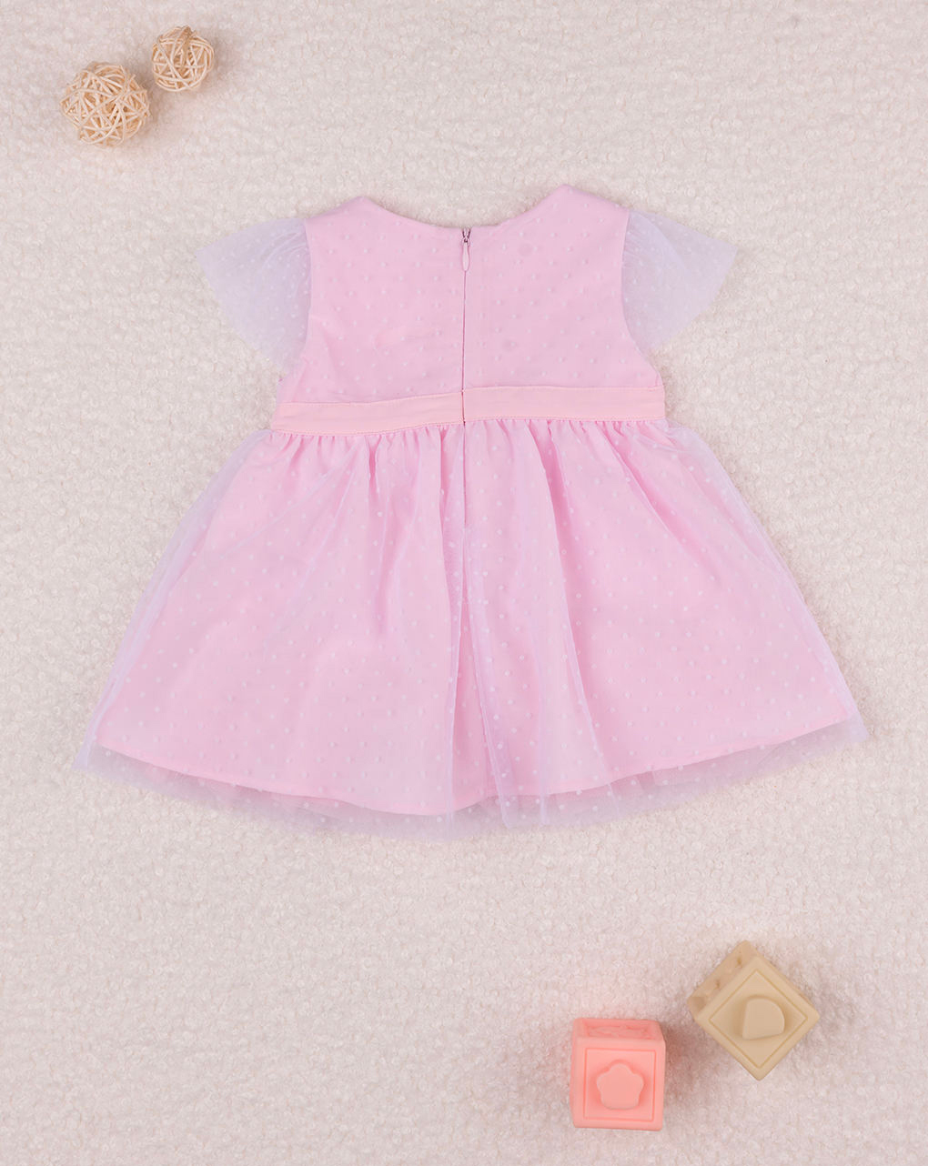 βρεφικό φόρεμα ροζ τούλι πουά elegant για κορίτσι - Prénatal