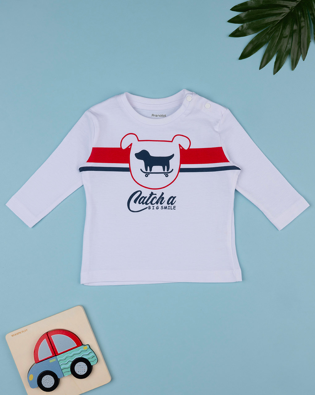 βρεφική μπλούζα λευκή με σκυλάκια για αγόρι - Prénatal