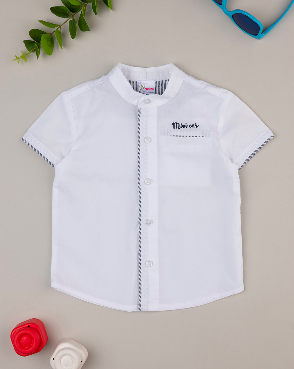βρεφικό πουκάμισο λευκό ποπλίνα mini car για αγόρι - Prénatal