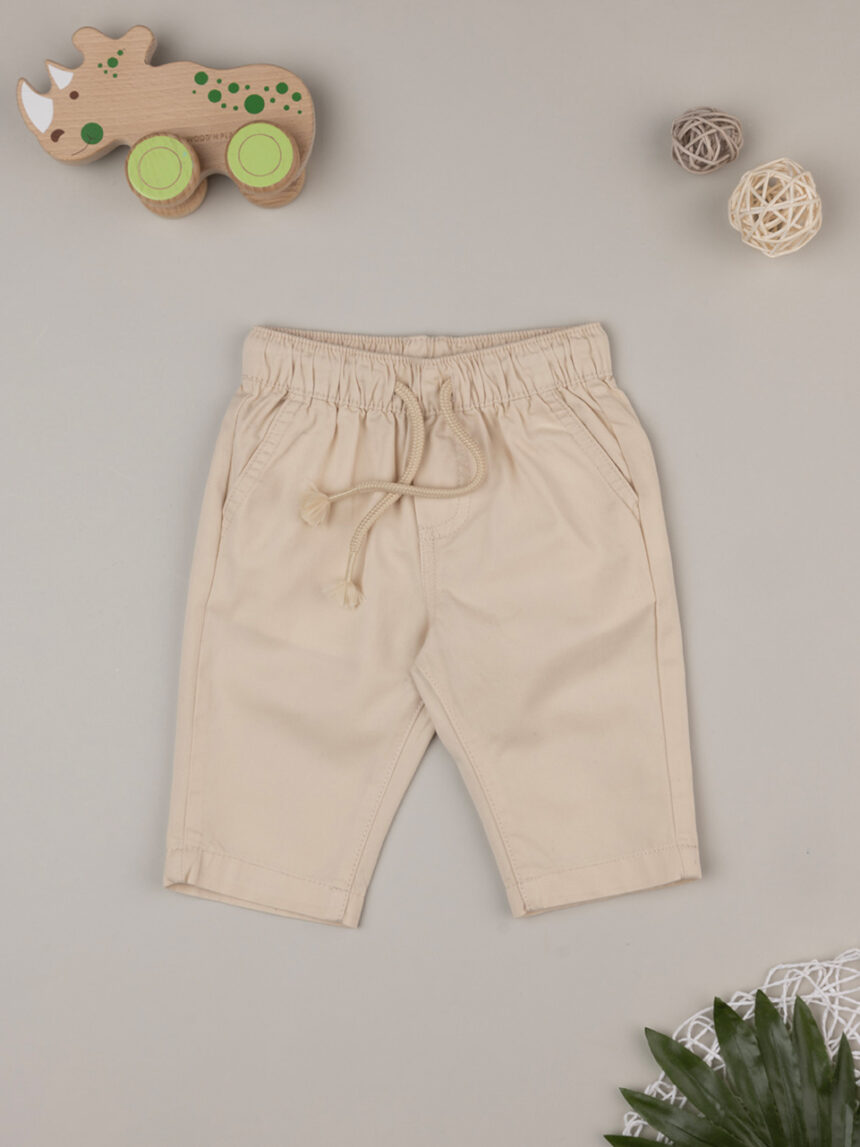 βρεφικό παντελόνι μπεζ ποπλίνα για αγόρι - Prénatal