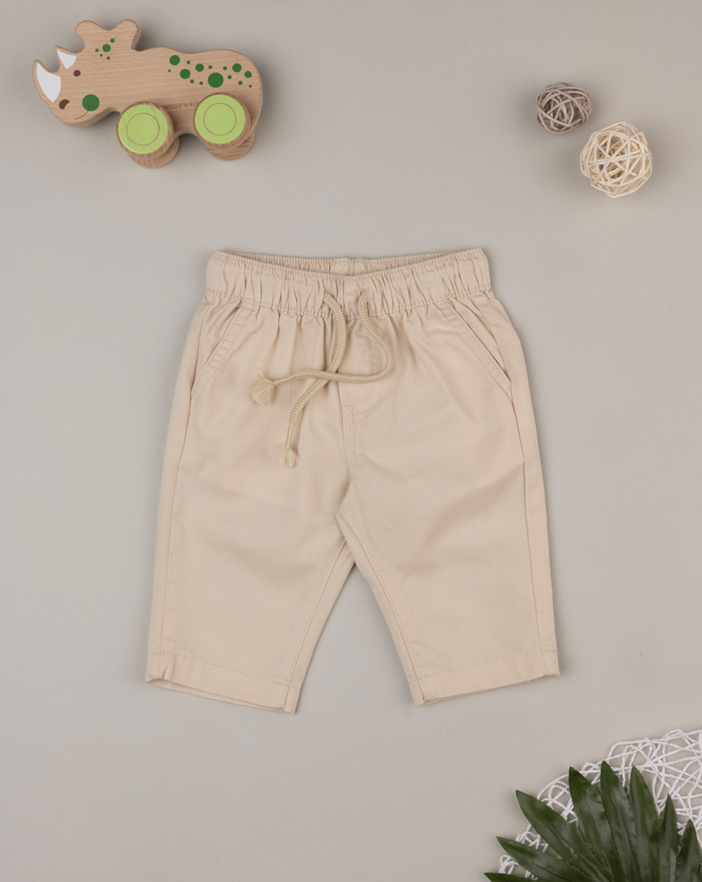 βρεφικό παντελόνι μπεζ ποπλίνα για αγόρι - Prénatal