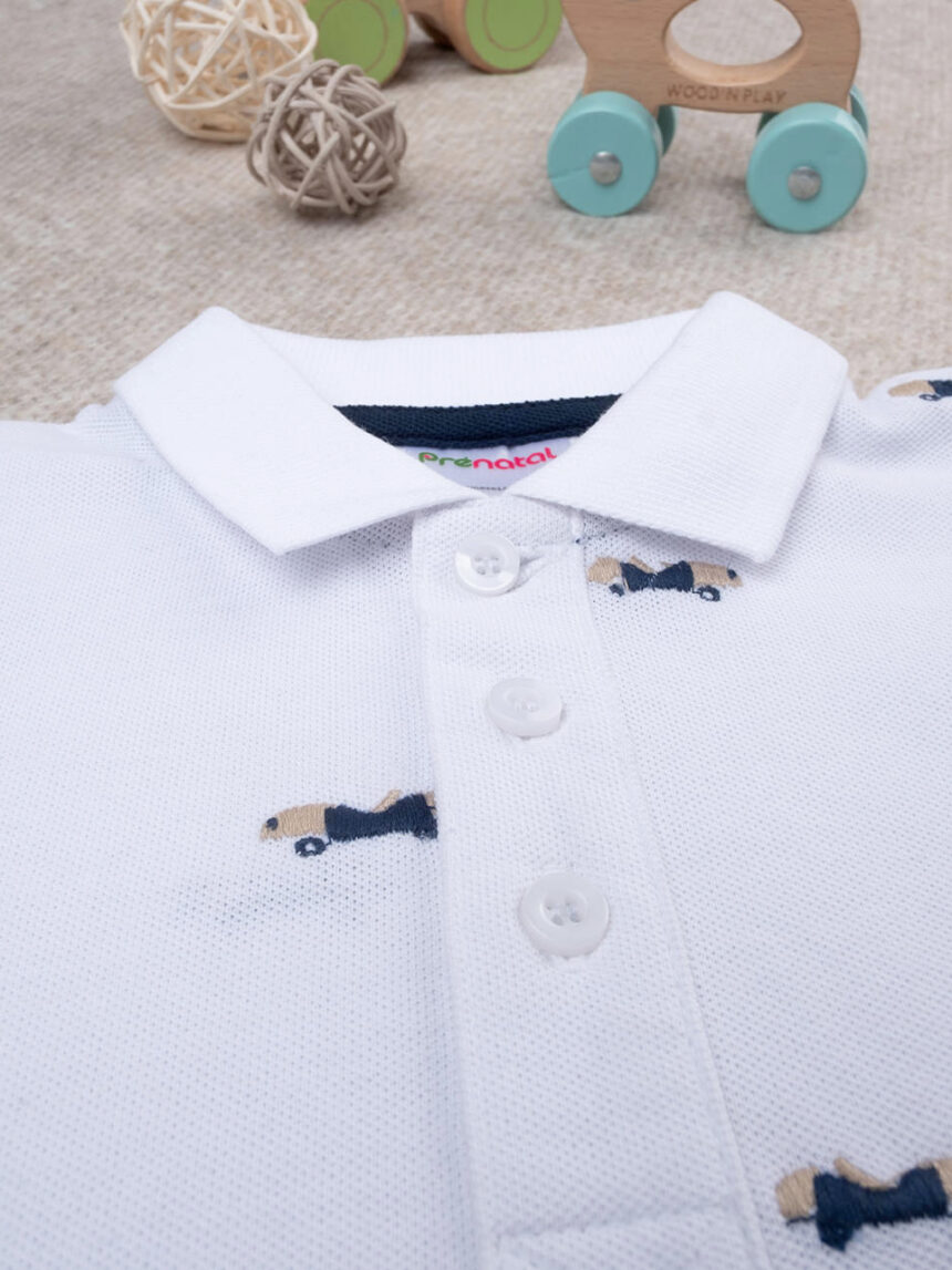 βρεφικό t-shirt πόλο πικέ λευκό με αυτοκινητάκια για αγόρι - Prénatal
