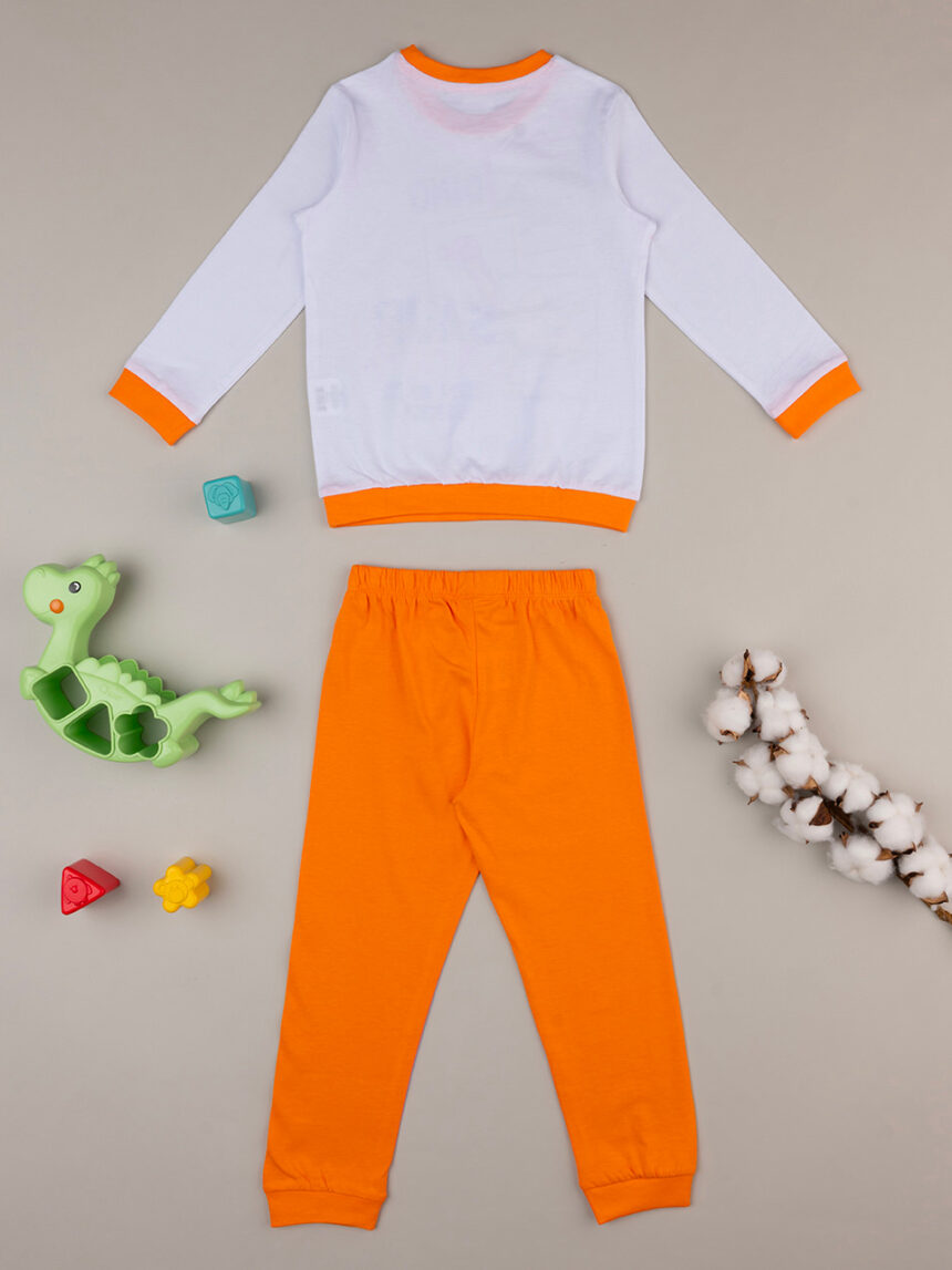 παιδική πιτζάμα λευκη/πορτοκαλί με δεινόσαυρους για αγόρι - Prénatal