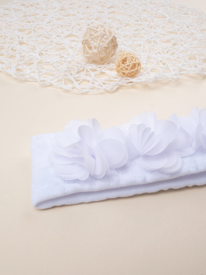 βρεφική κορδέλα μαλλιών λευκή με λουλούδια για κορίτσι - Prénatal