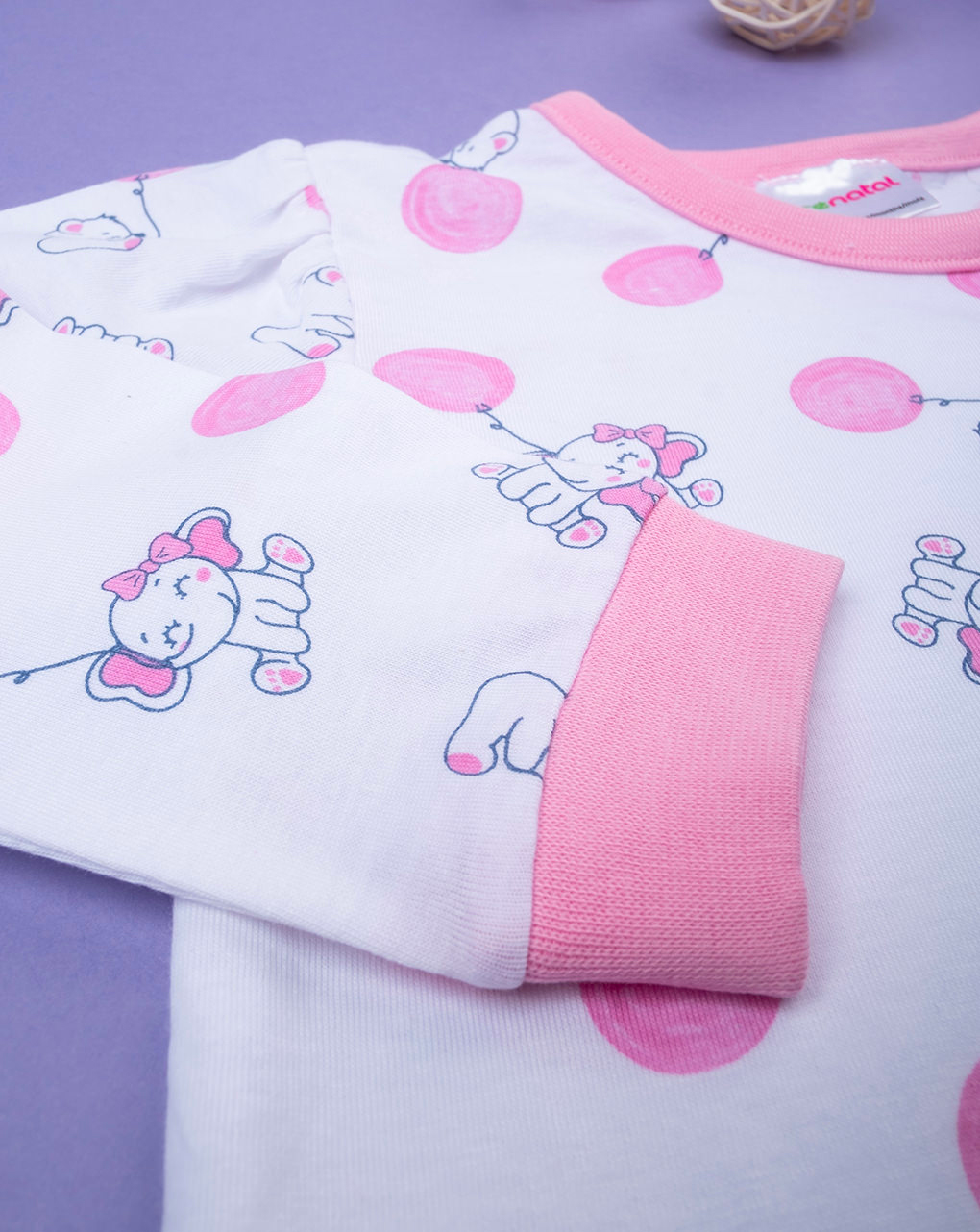 βρεφική πιτζάμα ροζ/λευκή με μπαλόνια για κορίτσι - Prénatal