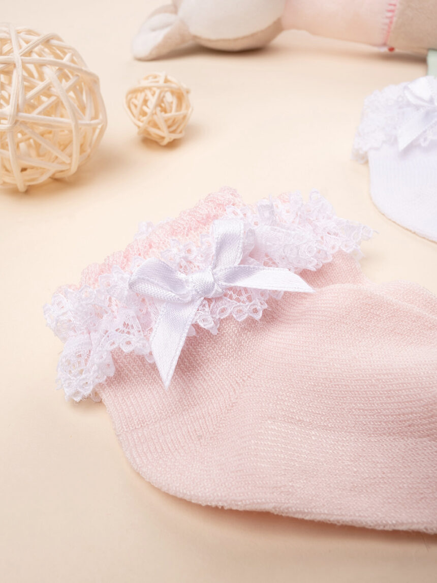 βρεφικά καλτσάκια πακέτο x2 λευκά/ροζ elegant για κορίτσι - Prénatal