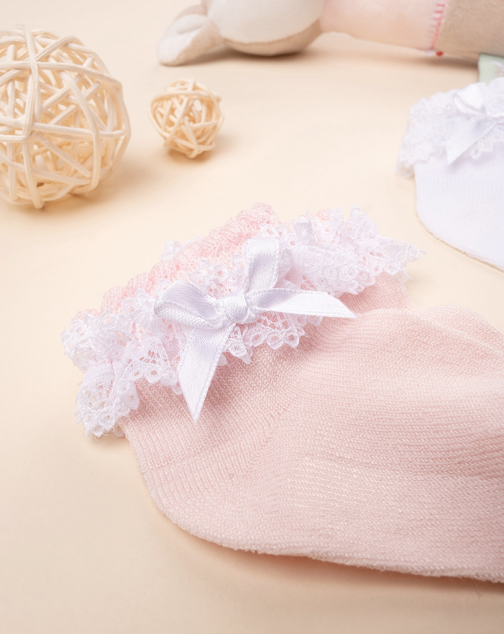 βρεφικά καλτσάκια πακέτο x2 λευκά/ροζ elegant για κορίτσι - Prénatal