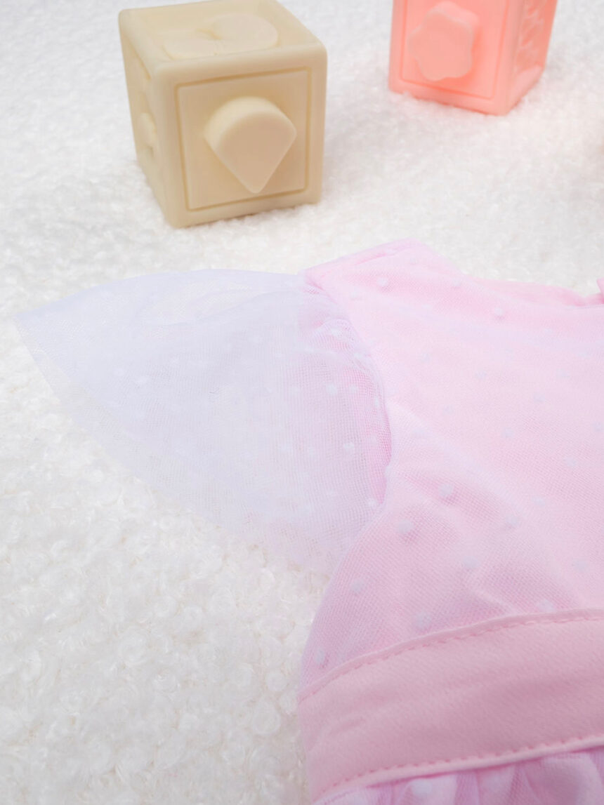 βρεφικό φόρεμα ροζ τούλι πουά elegant για κορίτσι - Prénatal