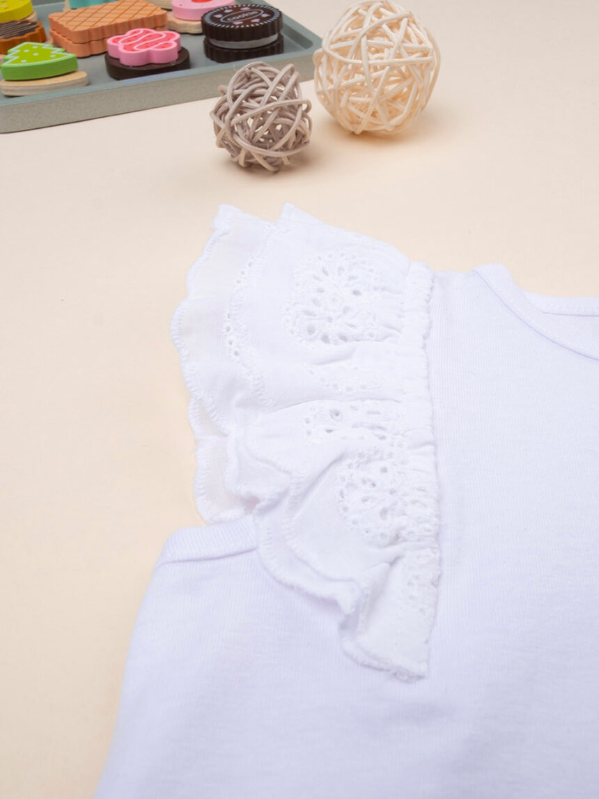 βρεφικό t-shirt λευκό με δαντέλα sangallo για κορίτσι - Prénatal