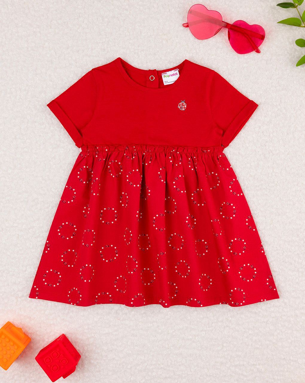 βρεφικό φόρεμα κόκκινο με πασχαλίτσες για κορίτσι