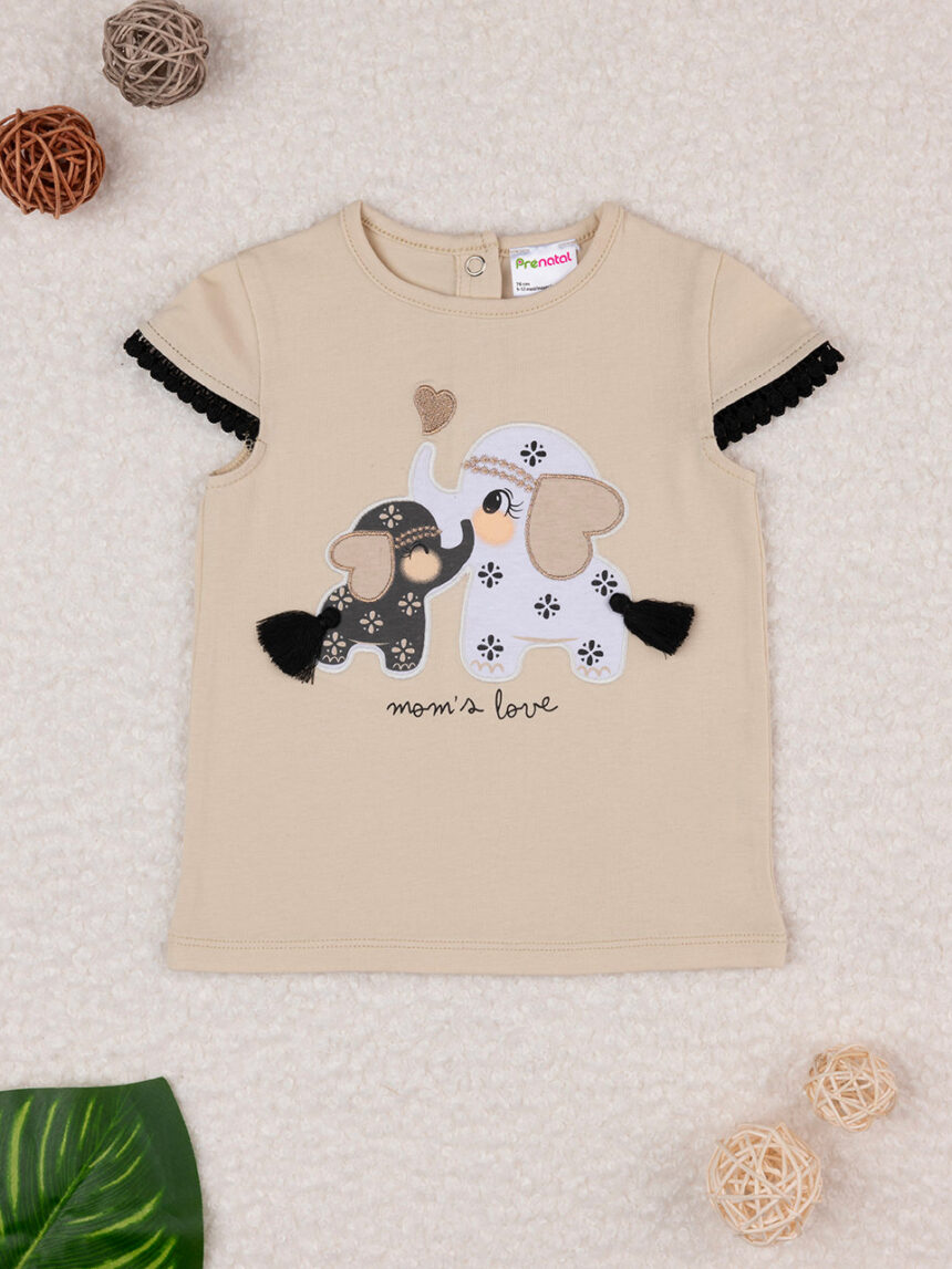 βρεφικό t-shirt μπεζ με ελεφαντάκια για κορίτσι - Prénatal