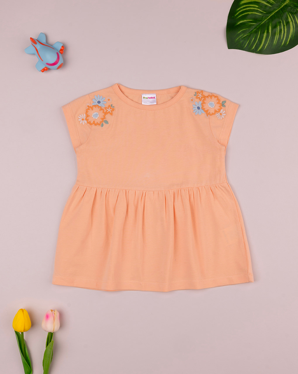 παιδικό t-shirt πορτοκαλί με λουλούδια για κορίτσι