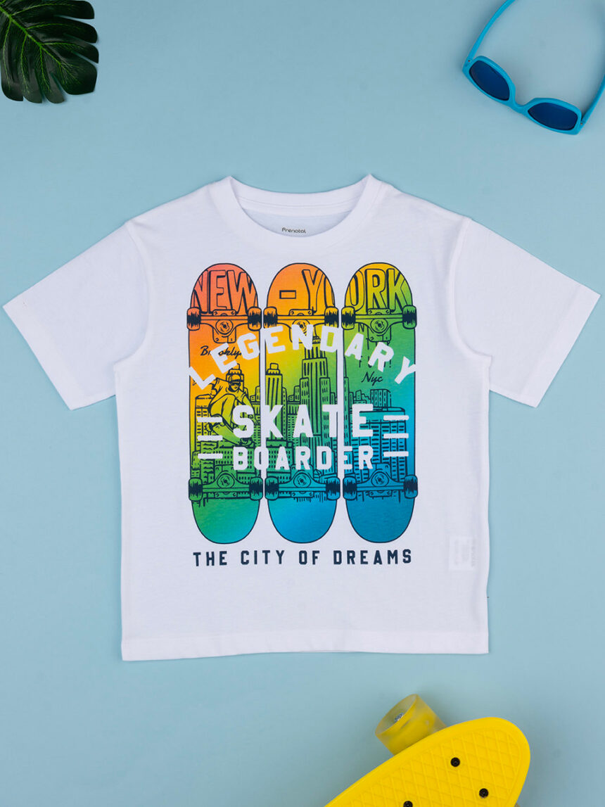 παιδικό t-shirt λευκό skateboarder για αγόρι - Prénatal