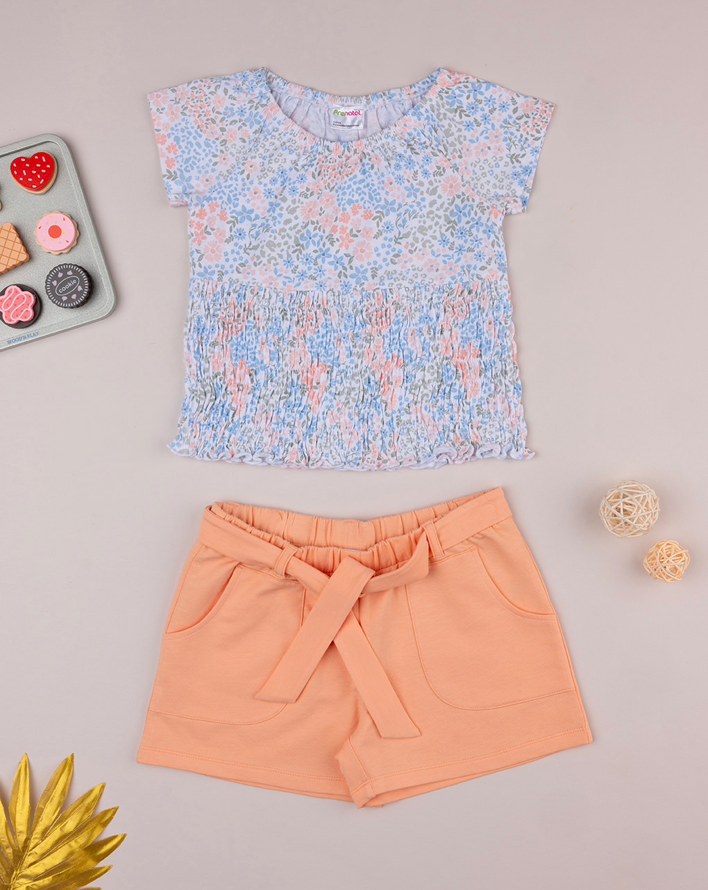παιδικό σετ t-shirt και σορτσάκι με λουλούδια για κορίτσι - Prénatal