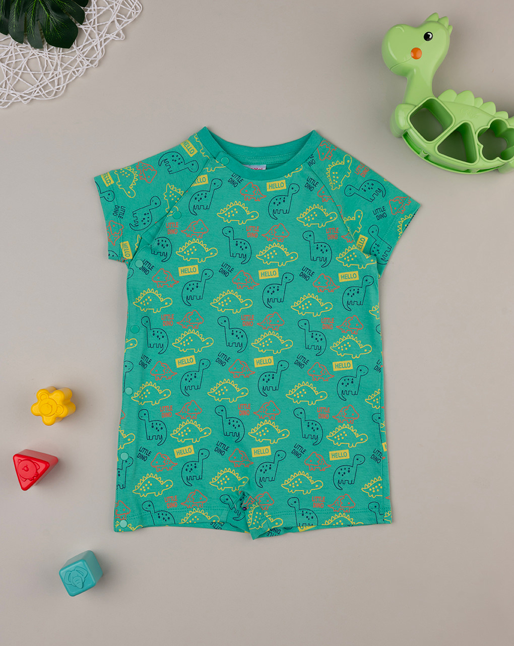 βρεφική ολόσωμη πιτζάμα πράσινη με δεινόσαυρους για αγόρι