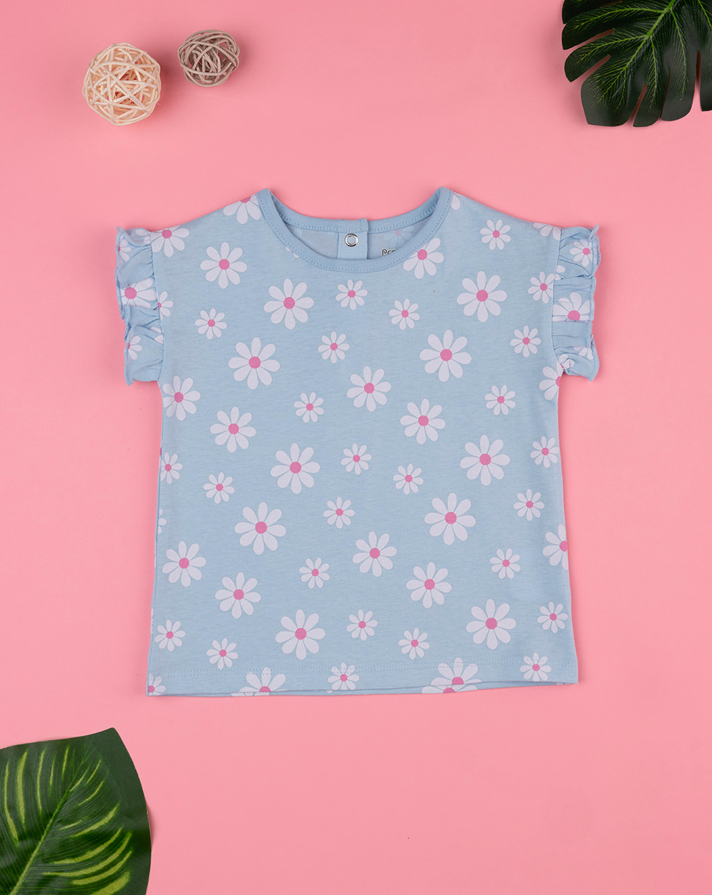 βρεφικό t-shirt γαλαζιο με μαργαρίτες για κορίτσι