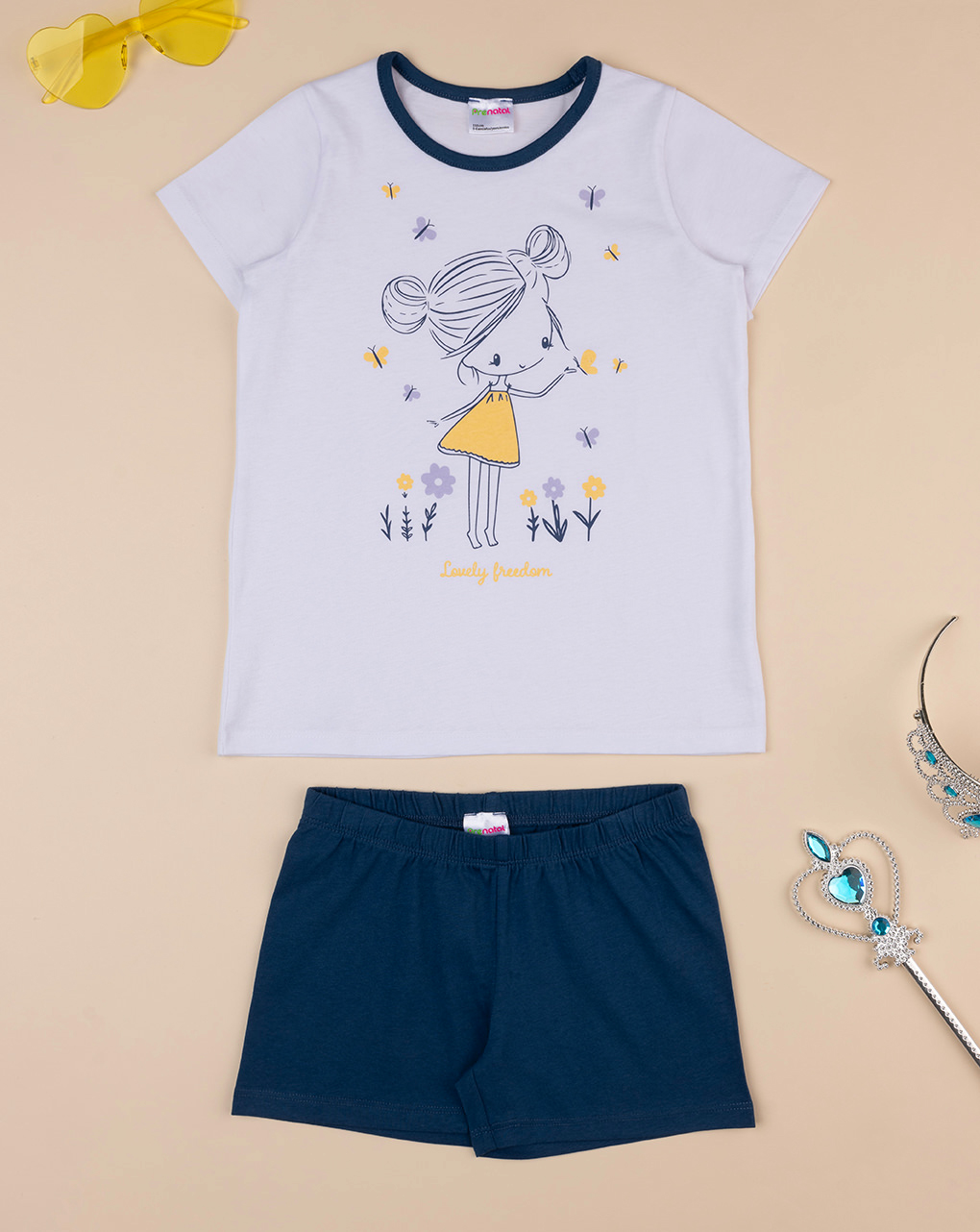 παιδική πιτζάμα λευκή/μπλε lovely freedom για κορίτσι