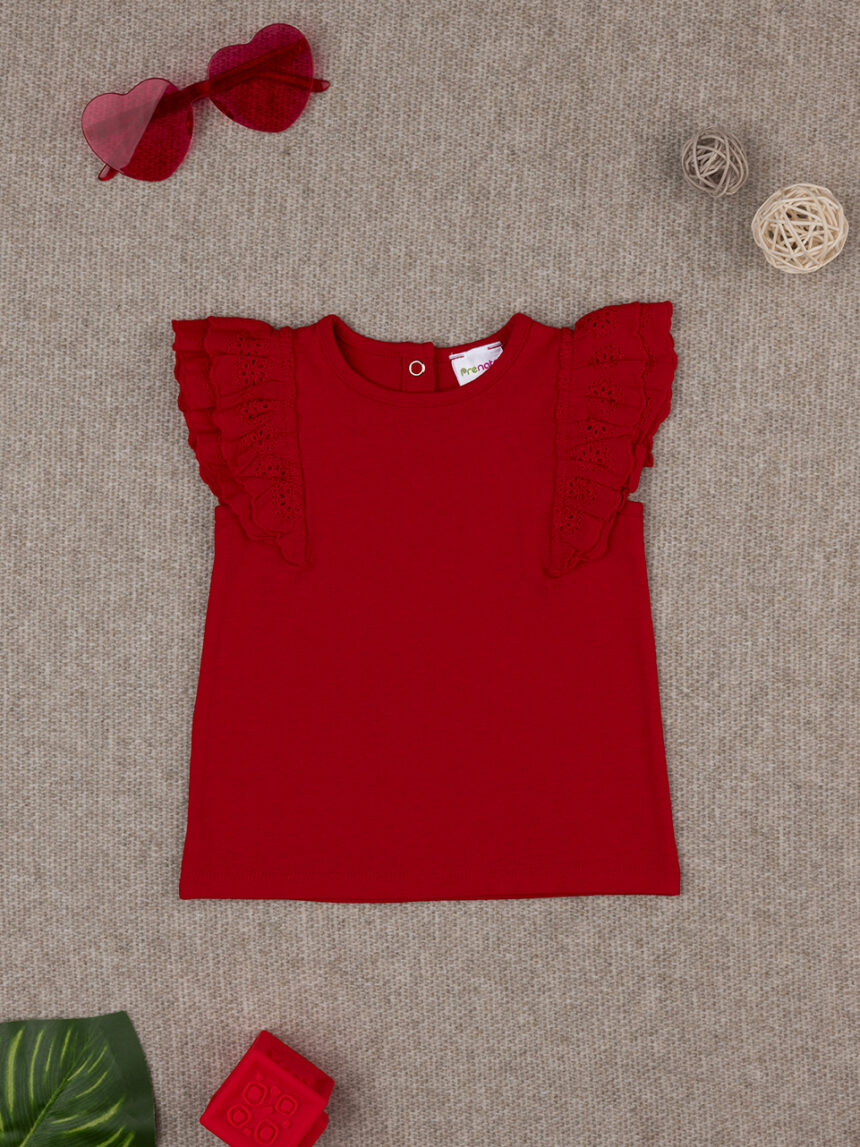 βρεφικό t-shirt κόκκινο με δαντέλα sangallo για κορίτσι - Prénatal