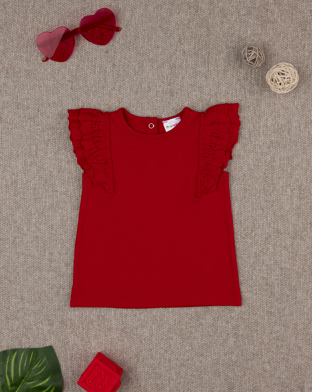 βρεφικό t-shirt κόκκινο με δαντέλα sangallo για κορίτσι