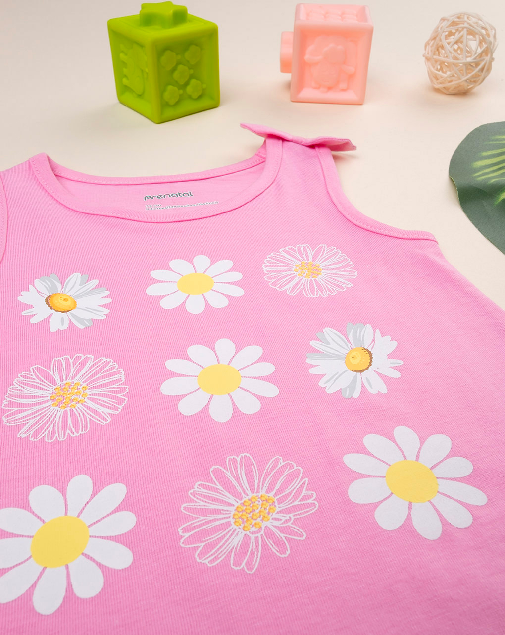 βρεφική αμάνικη μπλούζα ροζ με μαργαρίτες για κορίτσι - Prénatal