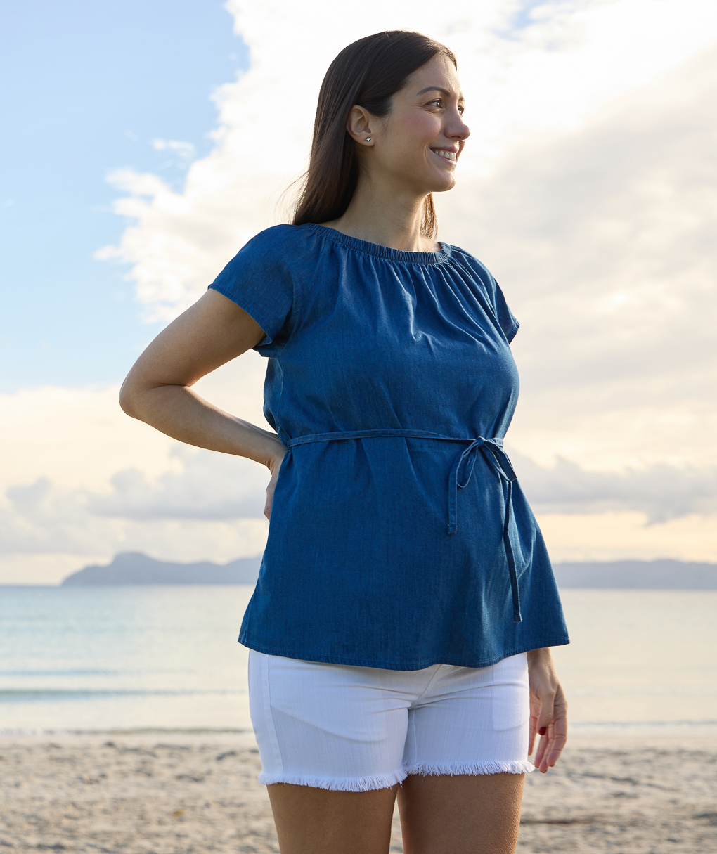 γυναικείο t-shirt εγκυμοσύνης μπλε denim chambray - Prénatal