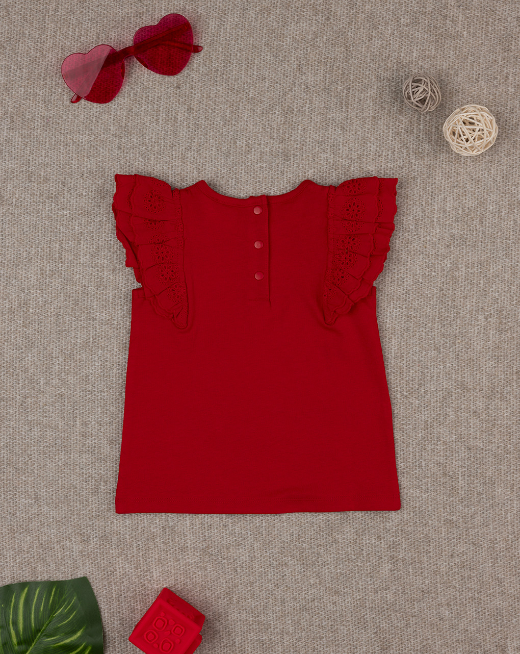 βρεφικό t-shirt κόκκινο με δαντέλα sangallo για κορίτσι - Prénatal
