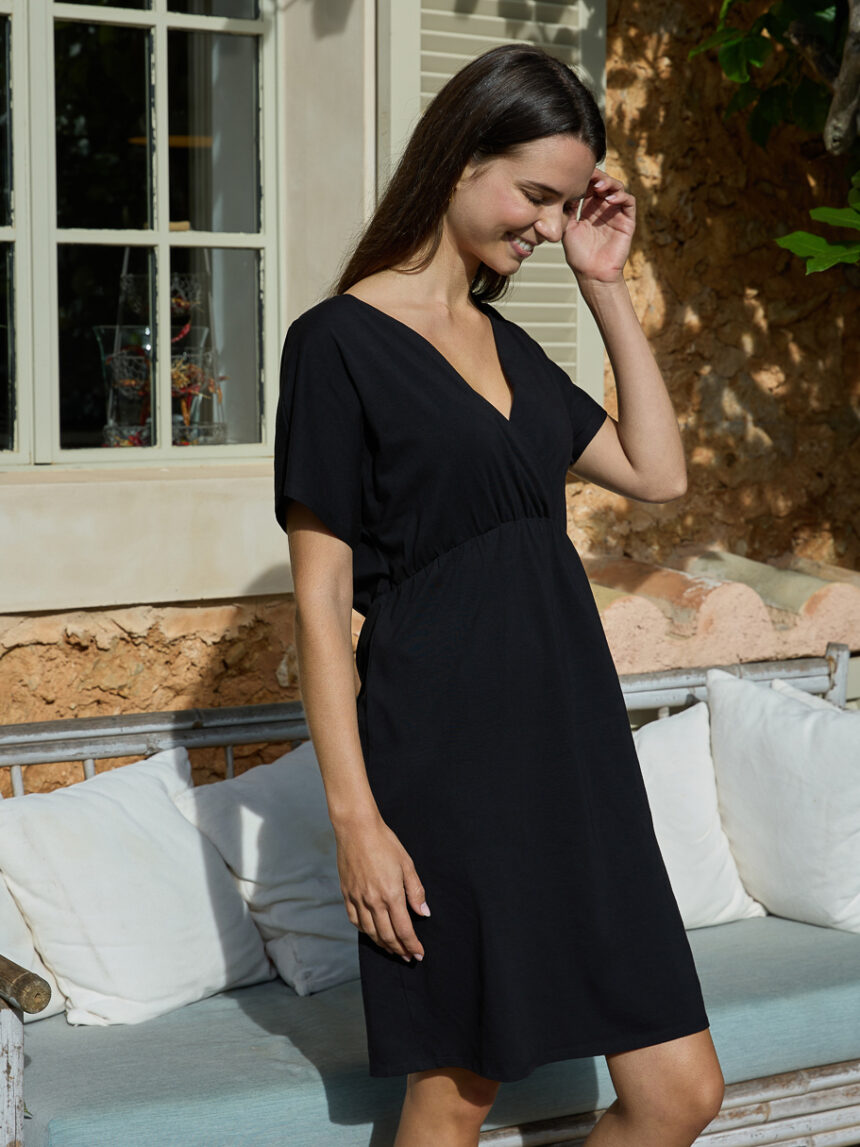 γυναικείο κοντομάνικο φόρεμα εγκυμοσύνης/θηλασμού μαύρο - Prénatal