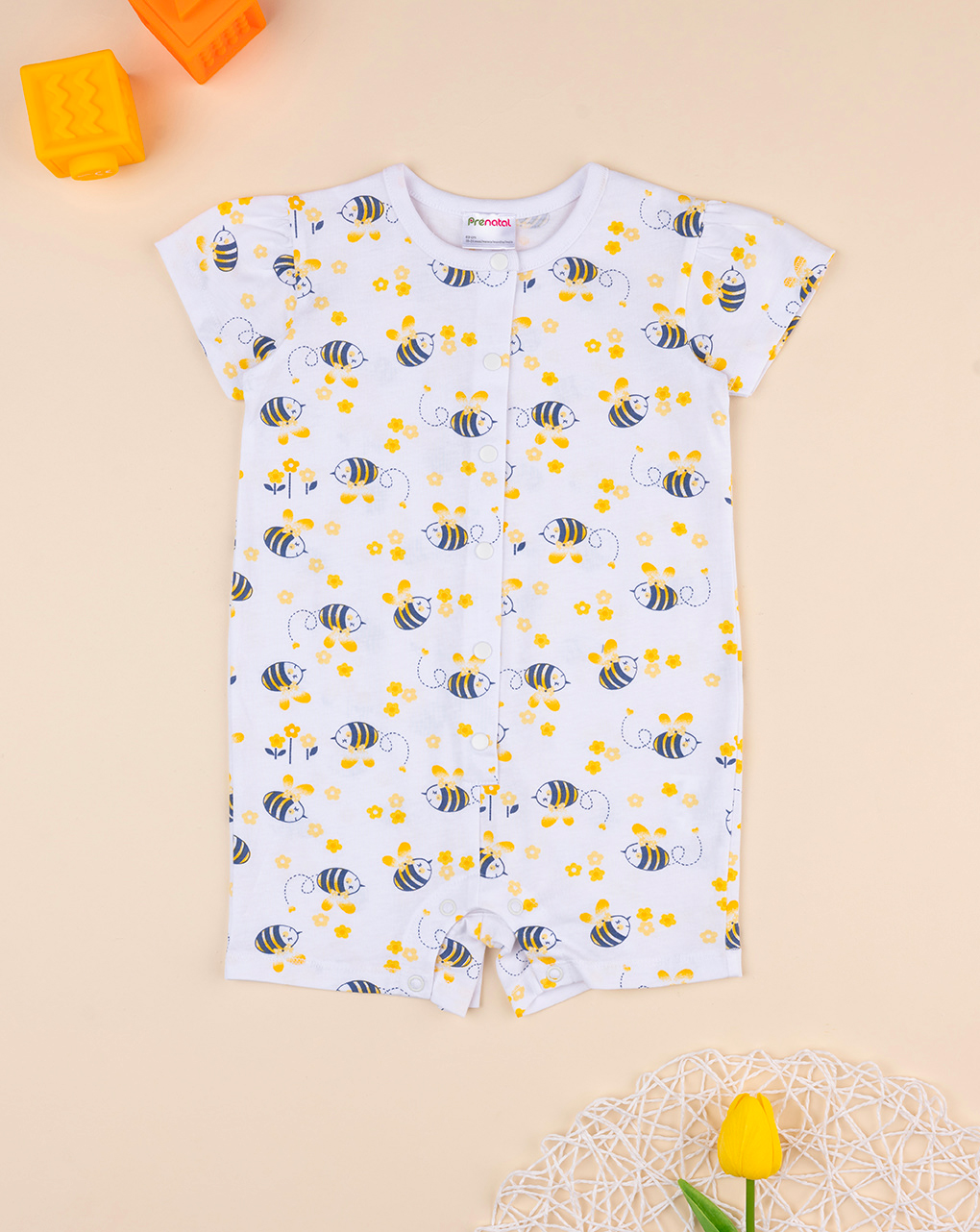 βρεφική ολόσωμη κοντή πιτζάμα με μέλισσες για κορίτσι