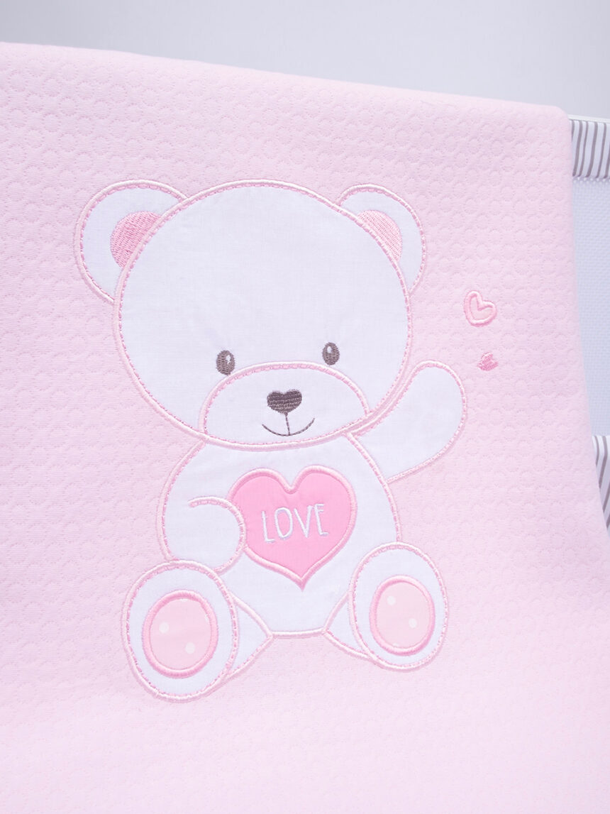 καλοκαιρινή κουβέρτα για λίκνο/πορτ-μπεμπέ ροζ με αρκουδάκι - Prénatal