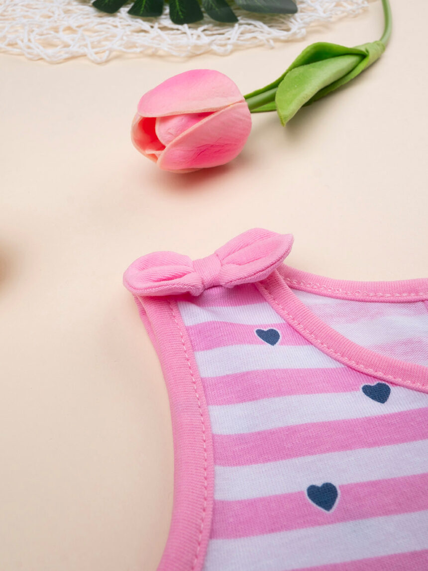 βρεφικό φόρεμα ριγέ ροζ/λευκό με καρδούλες για κορίτσι - Prénatal