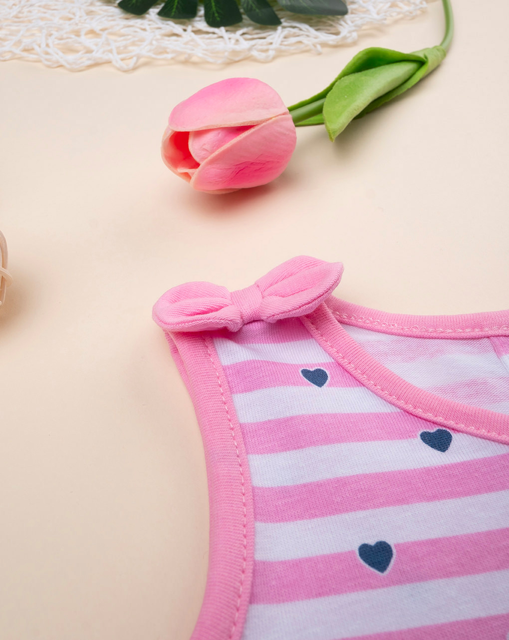 βρεφικό φόρεμα ριγέ ροζ/λευκό με καρδούλες για κορίτσι - Prénatal