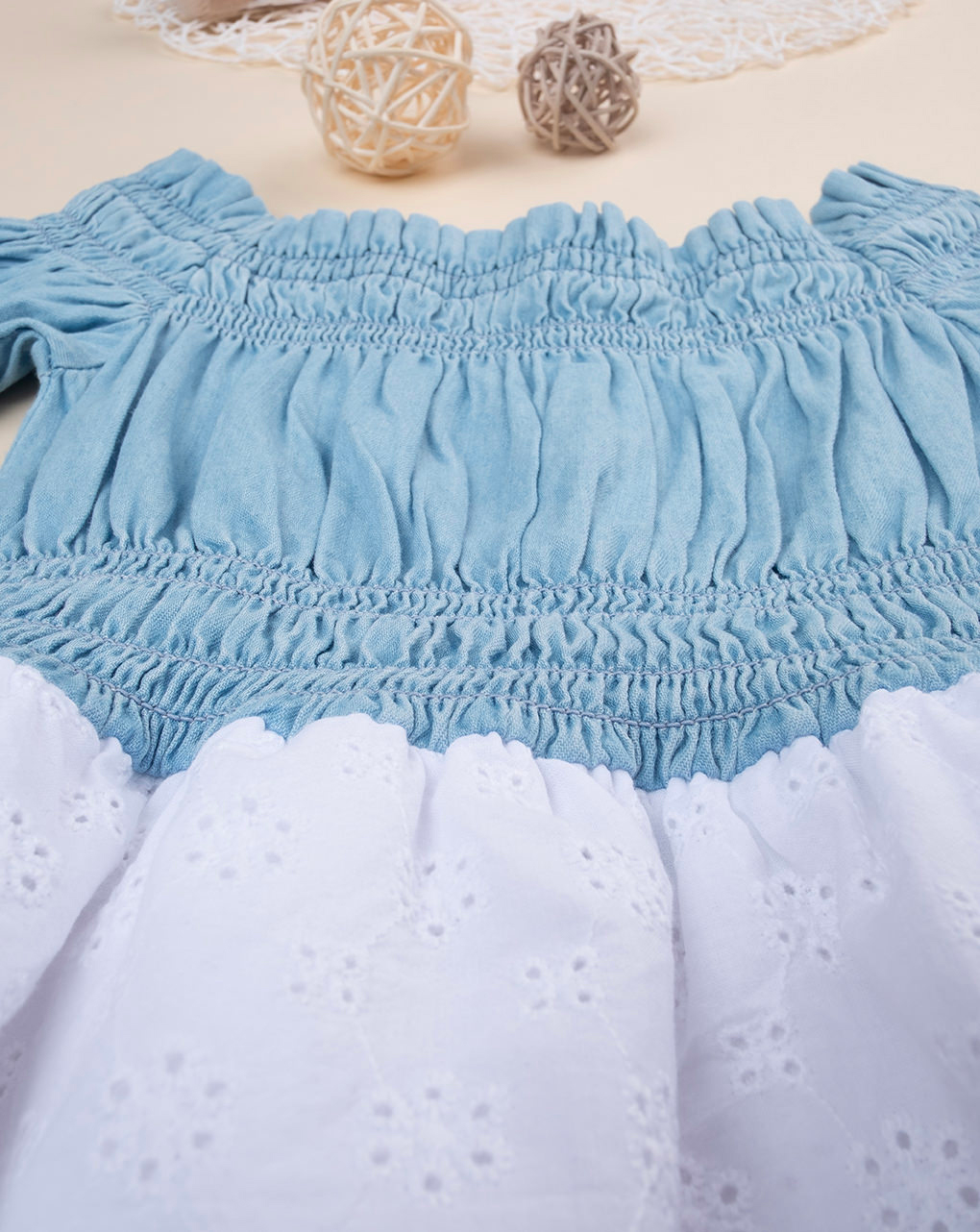 παιδικό φόρεμα τζιν/λευκό δαντέλα sangallo για κορίτσι - Prénatal