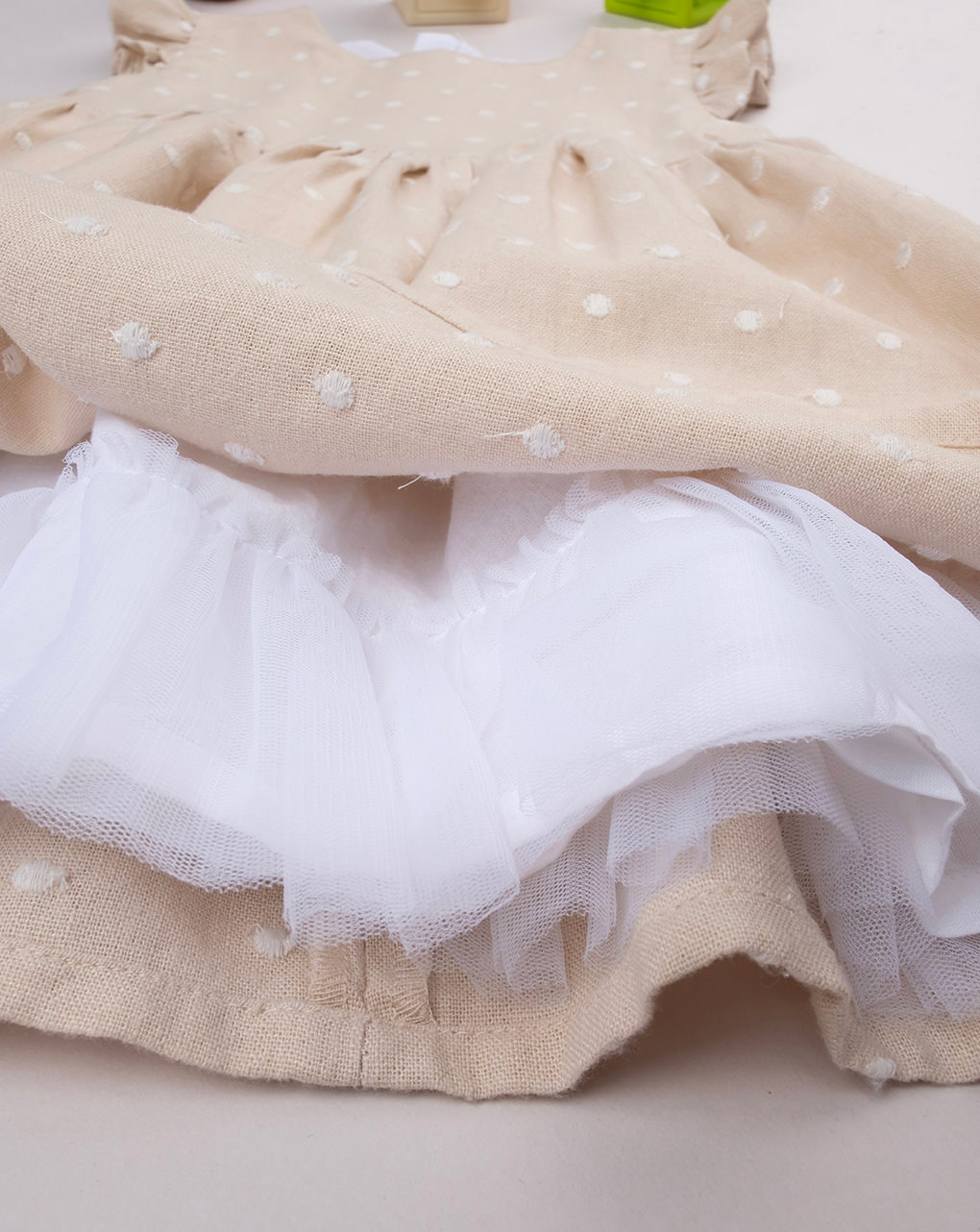 βρεφικό φόρεμα λινό μπεζ πουά για κορίτσι - Prénatal