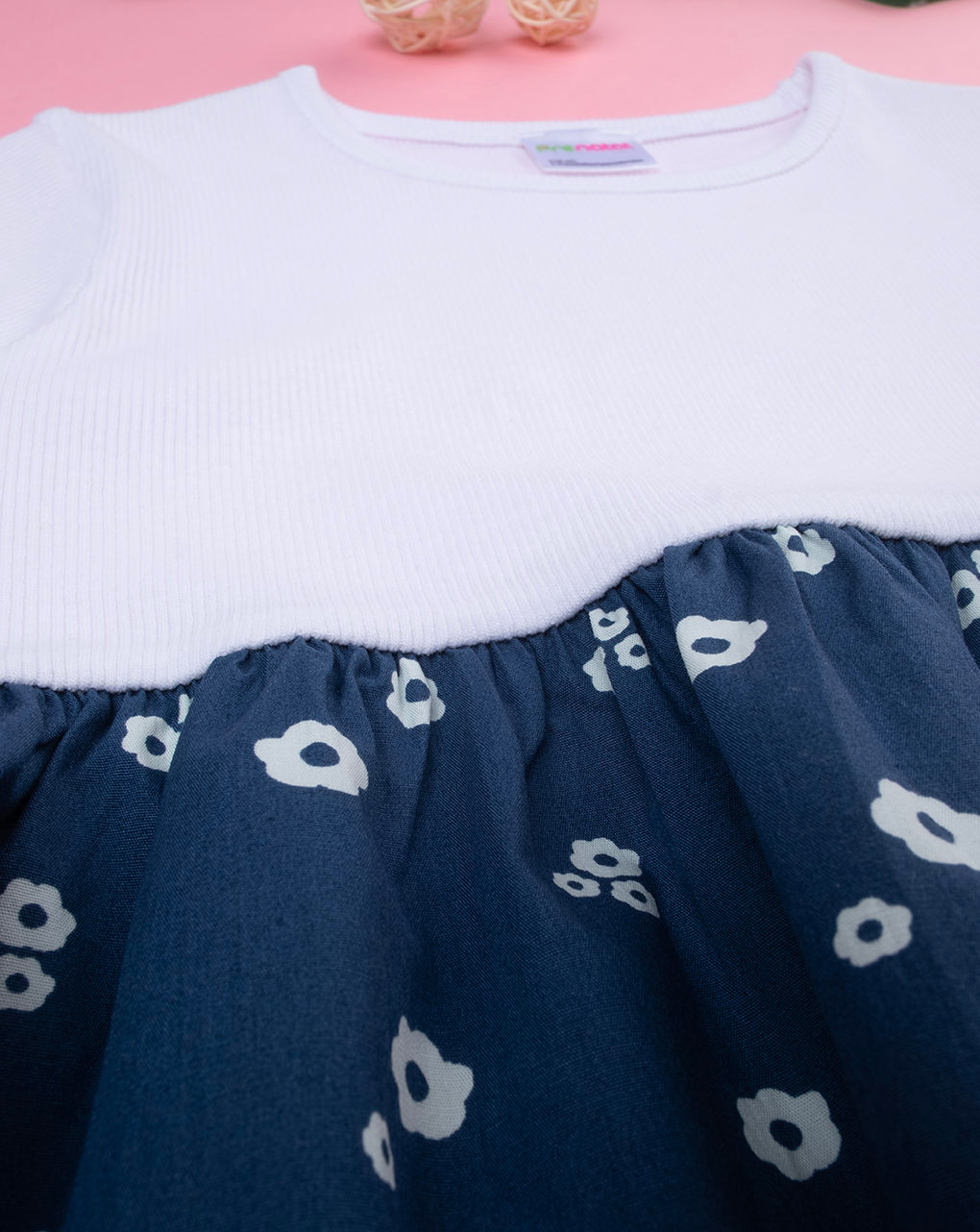 παιδικό φόρεμα λευκό/μπλε φλοράλ για κορίτσι - Prénatal