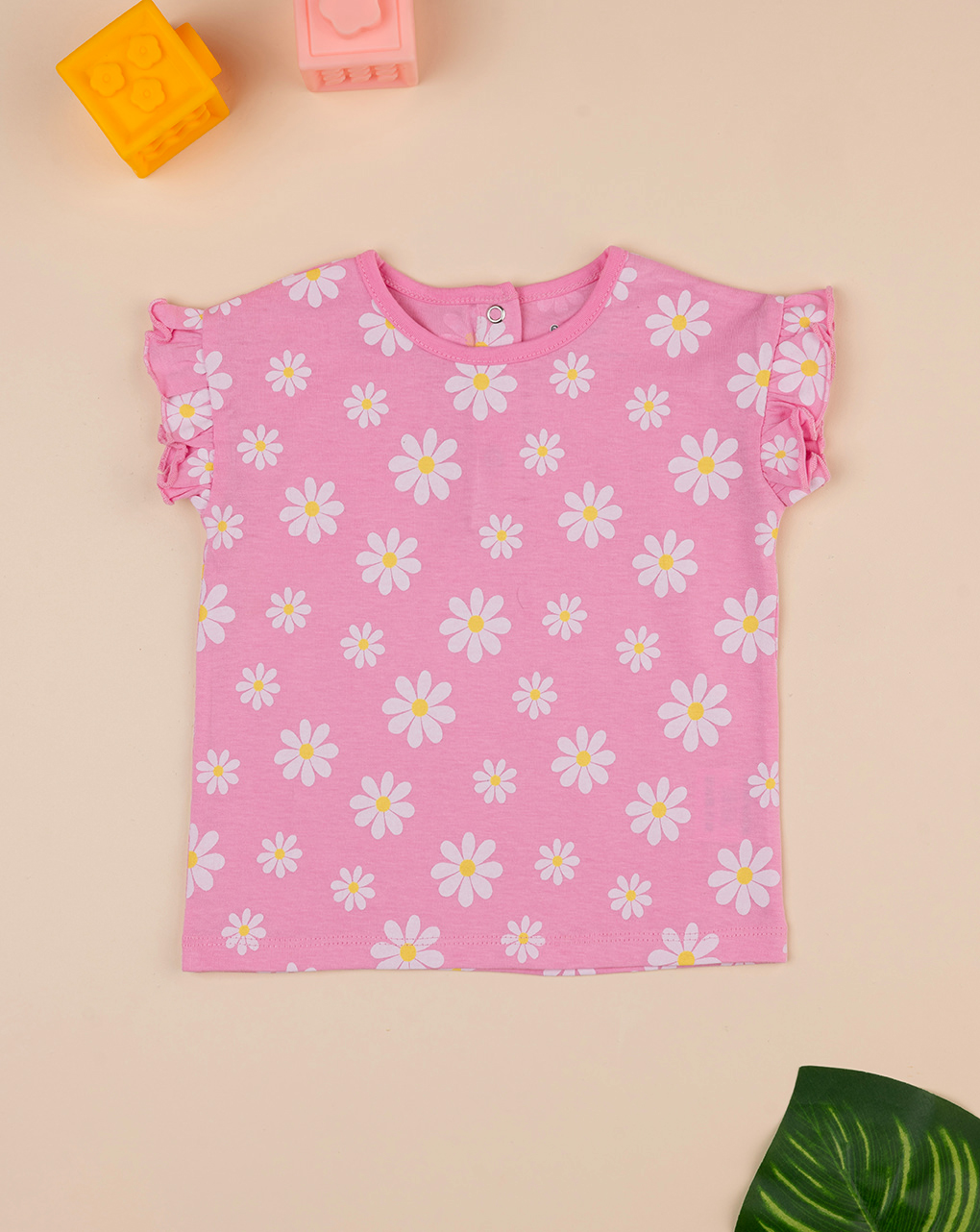 βρεφικό t-shirt ροζ με μαργαρίτες για κορίτσι