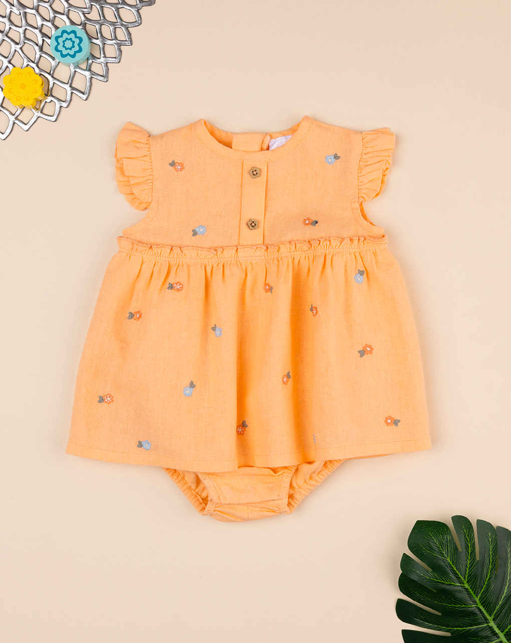 βρεφικό φορεματάκι λινό πορτοκαλί safari για κορίτσι - Prénatal