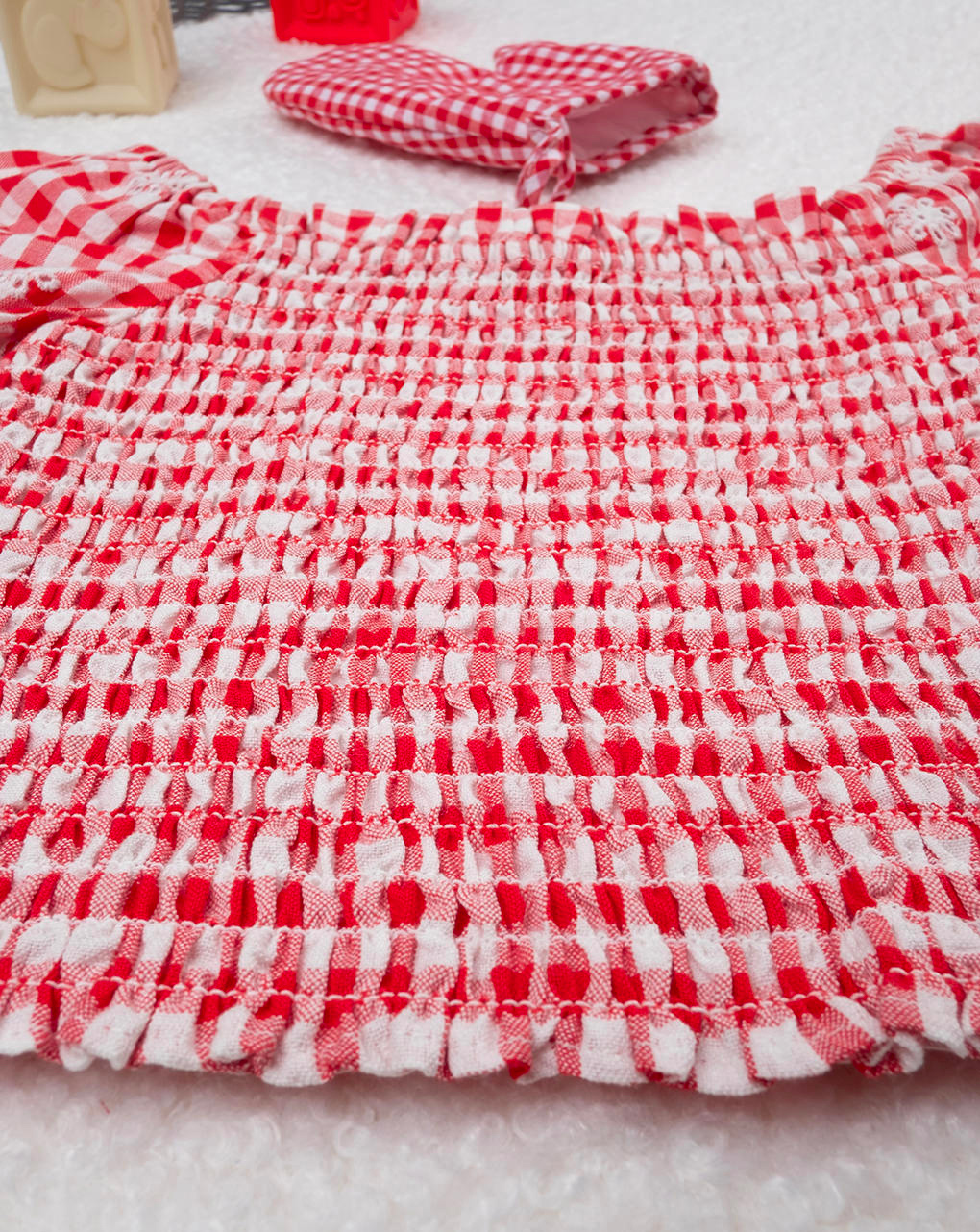 παιδική μπλούζα καρό vichy κόκκινο/λευκό φλοράλ για κορίτσι - Prénatal