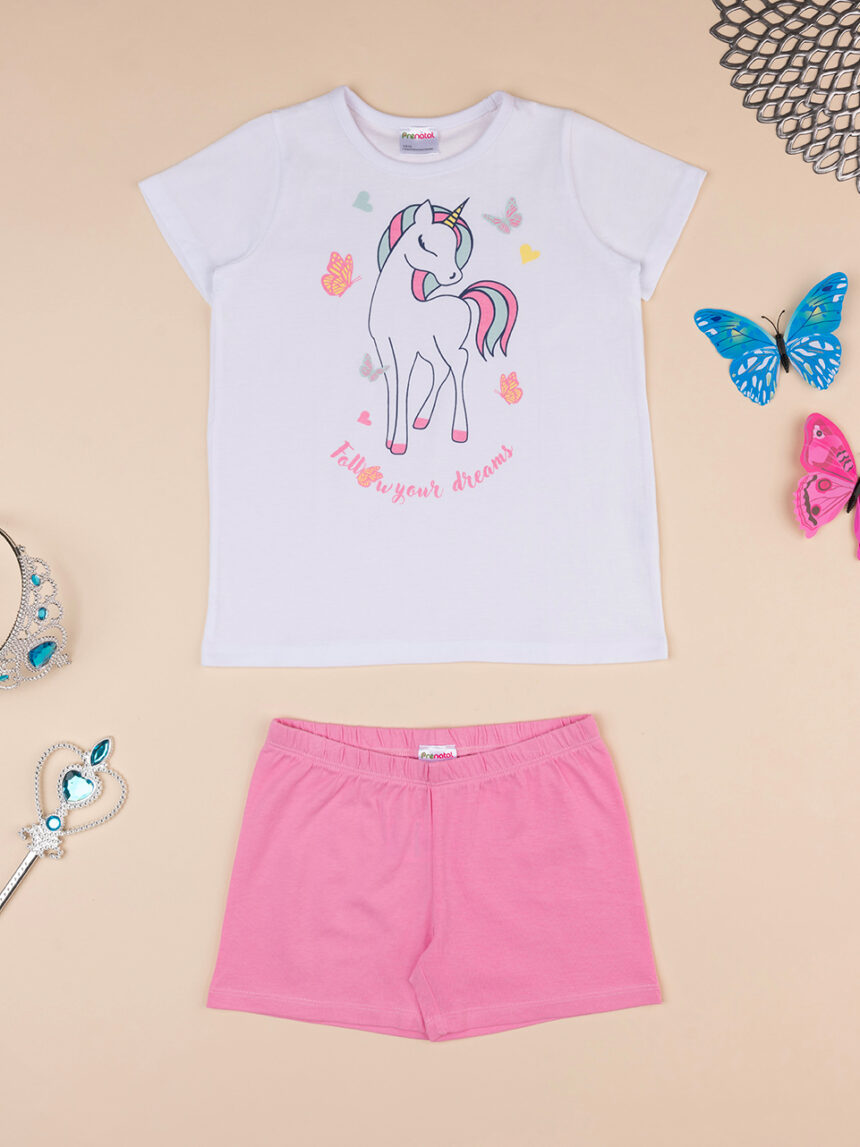 παιδική πιτζάμα λευκή/ροζ με μονόκερο για κορίτσι - Prénatal